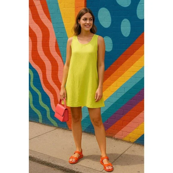 slim fit dress slacks Lime Green Satin Draped Dress with Silver Embroidery S main image 0